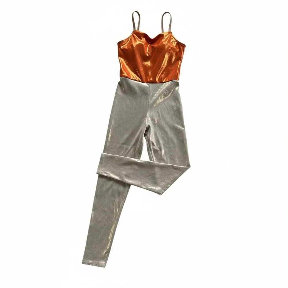 KIZZI DANCEWEAR Girl’s‎ Youth Unitard Burnt Orange & Champagne Metallic Sheen YL
